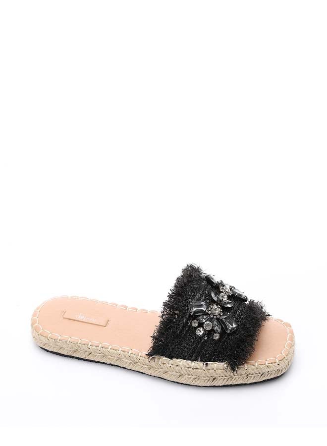 DejaVu Crystal Fringe Espadrille Slide - Black - Image 5