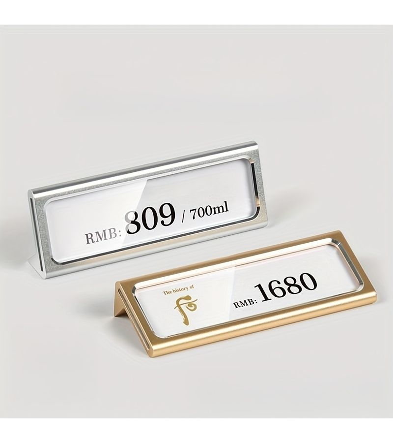 4 Pack Silvery Metal Price Tags Heavy Duty Golden Lettering Display - Image 1