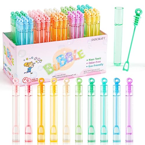 INSCRAFT Bubble Wand 90 Pack Pastel Bubble Wands Bulk 15 Colors for Halloween Summer Toys Wedding Outdoor Indoor Activity Use Bubbles Party Favors Gifts for Kids Toddlers - Image 1