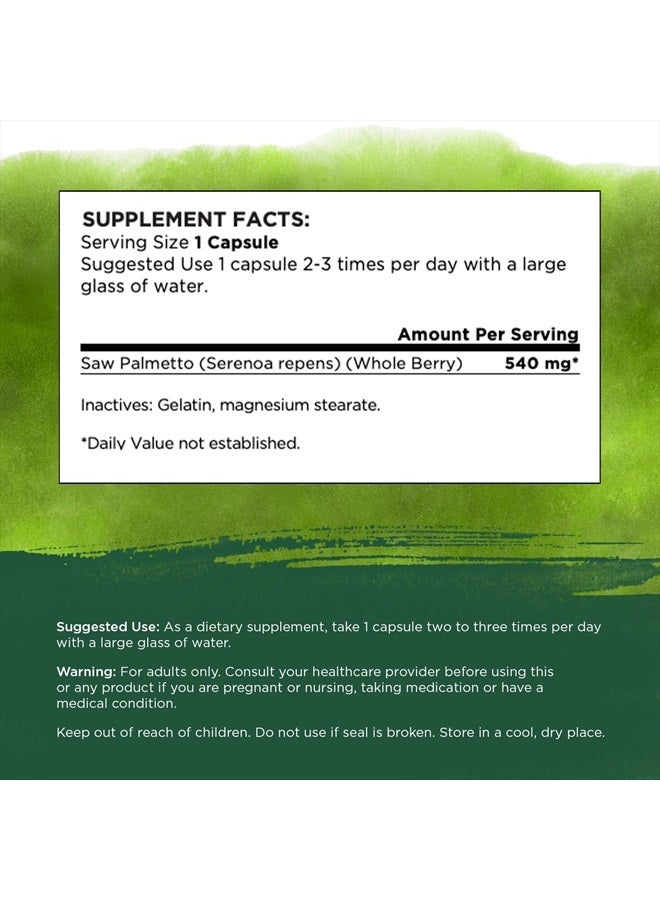 SWANSON Saw Palmetto - Herbal Supplement Promoting Male Prostate Health Support - Natural Hair Supplement & Urinary Health Support (540 mg 250 Capsules) 2 Pack - Image 4