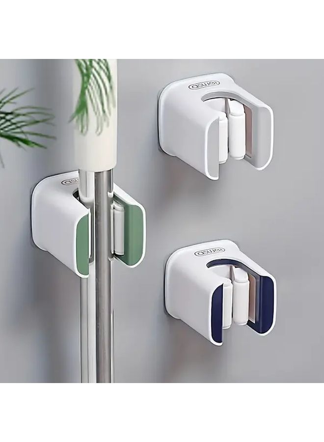 Gray Wall Mounted Broom Holder No Drill Mop Storage Rack For Home - Image 1
