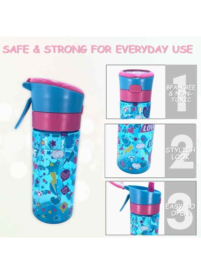 i-kola LOVE BLUE 480 ML Kids Water Bottle for School | BPA-Free Stainless Steel Water Bottle for Boys & Girls | Leakproof, Unbreakable, Easy to Drink, Quick Open Lock(TS-9218 A 2) - Image 3