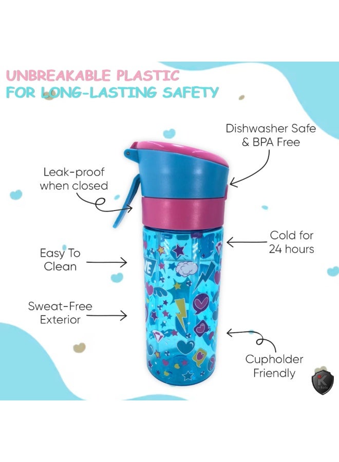i-kola LOVE BLUE 480 ML Kids Water Bottle for School | BPA-Free Stainless Steel Water Bottle for Boys & Girls | Leakproof, Unbreakable, Easy to Drink, Quick Open Lock(TS-9218 A 2) - Image 4