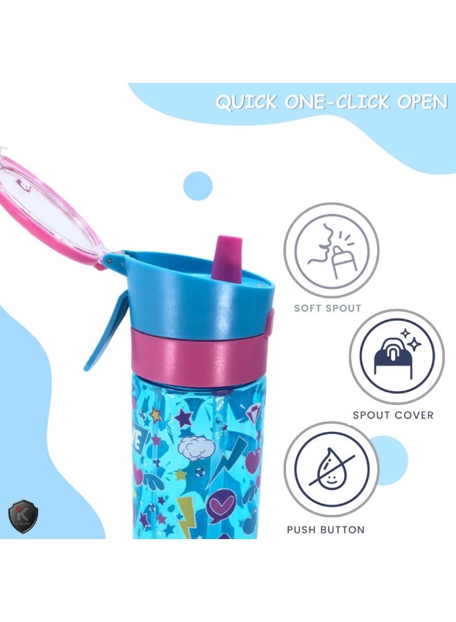 i-kola LOVE BLUE 480 ML Kids Water Bottle for School | BPA-Free Stainless Steel Water Bottle for Boys & Girls | Leakproof, Unbreakable, Easy to Drink, Quick Open Lock(TS-9218 A 2) - Image 5
