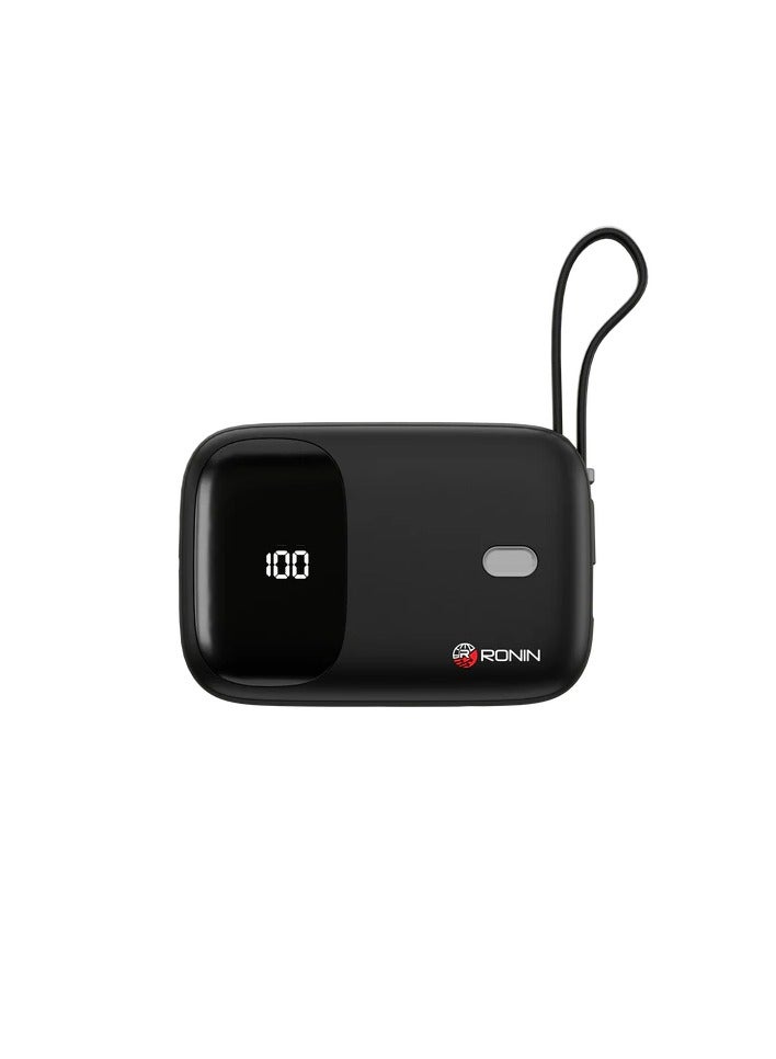 رونين باور بانك رونين نيوترون R-4030 سعة 10000 مللي أمبير - كابلات Type-C و Lightning مدمجة - شحن سريع 22.5 واط - تقنية PD - شاشة رقمية - نحيف وخفيف - للايفون والاندرويد والسماعات - أسود - Image 2