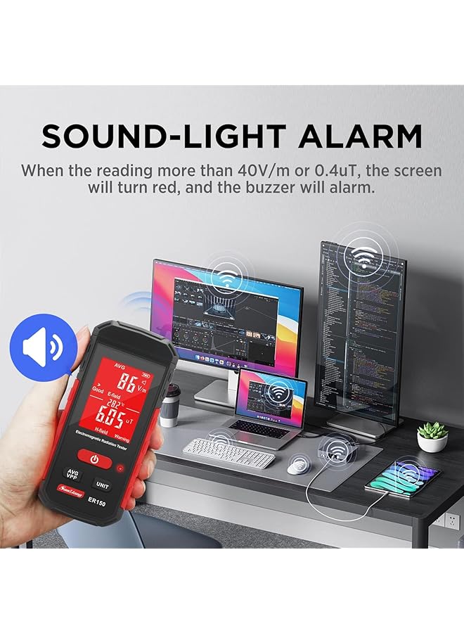 KASTWAVE Emf Meter, Portable Digital Radiation Detector, Handheld Emf Detector For Home/Outdoor, Electric/Magnetic Field/Ghost Detector - Led Light & Sound Alarm Black (1-1999V/M, 0.01-99.99Μt) - Image 2