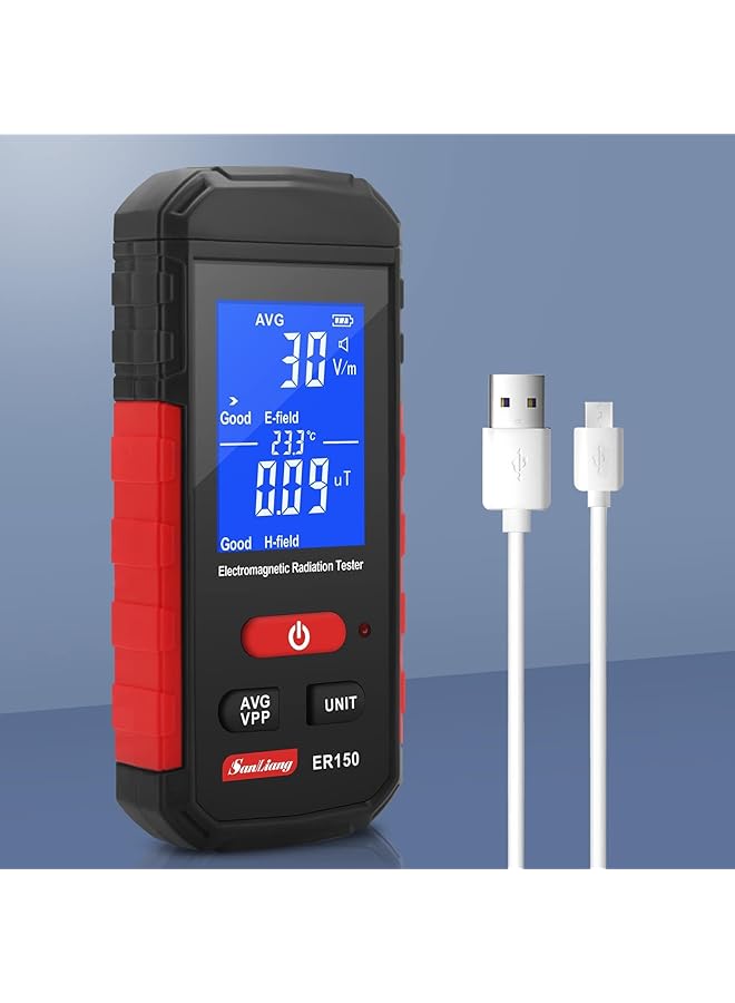 KASTWAVE Emf Meter, Portable Digital Radiation Detector, Handheld Emf Detector For Home/Outdoor, Electric/Magnetic Field/Ghost Detector - Led Light & Sound Alarm Black (1-1999V/M, 0.01-99.99Μt) - Image 1