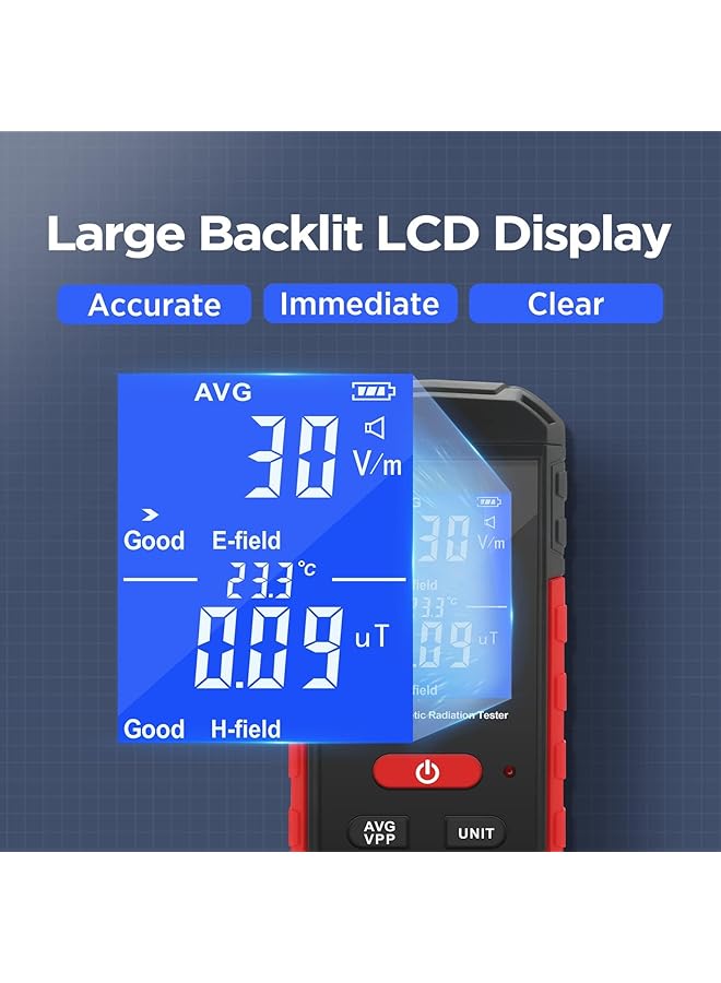 KASTWAVE Emf Meter, Portable Digital Radiation Detector, Handheld Emf Detector For Home/Outdoor, Electric/Magnetic Field/Ghost Detector - Led Light & Sound Alarm Black (1-1999V/M, 0.01-99.99Μt) - Image 4