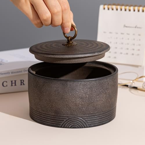 SILINE Ceramic Canister,16.9 Oz /500ml Food Storage Jar for Tea,Coffee Beans,Herb,Candy,Spices,Nuts (Stone Golden) - Image 3