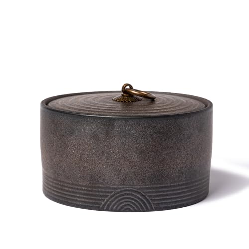 SILINE Ceramic Canister,16.9 Oz /500ml Food Storage Jar for Tea,Coffee Beans,Herb,Candy,Spices,Nuts (Stone Golden) - Image 1