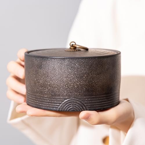 SILINE Ceramic Canister,16.9 Oz /500ml Food Storage Jar for Tea,Coffee Beans,Herb,Candy,Spices,Nuts (Stone Golden) - Image 2