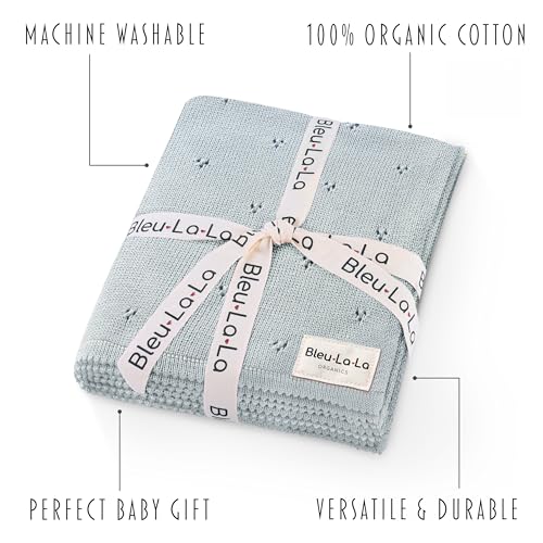 Bleu La La Luxury Organic Cotton Pointelle Baby Blanket (Powder Blue) - Image 3