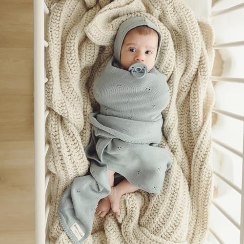 Bleu La La Luxury Organic Cotton Pointelle Baby Blanket (Powder Blue) - Image 2