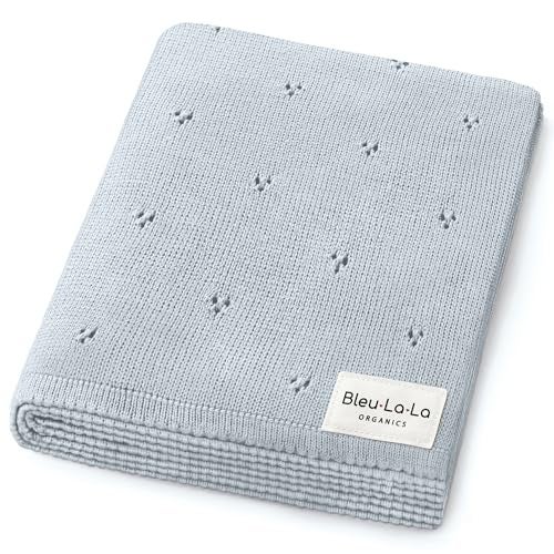 Bleu La La Luxury Organic Cotton Pointelle Baby Blanket (Powder Blue) - Image 1