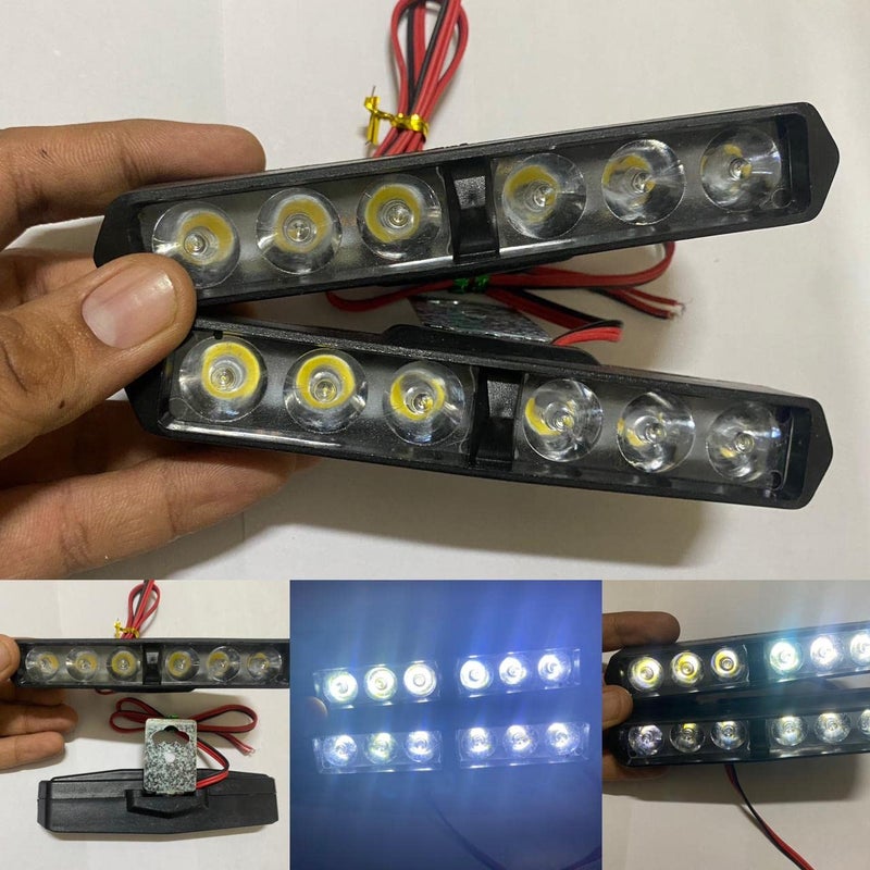 AUTO MT UNIVERSAL 2PC/SET BIKE CAR TRUCK LED WHITE ONLY Light 6 LED Bar 36W Bright Emergency Strobe Lights WHITE Color With Flashing Blinking Waterproof - Image 1