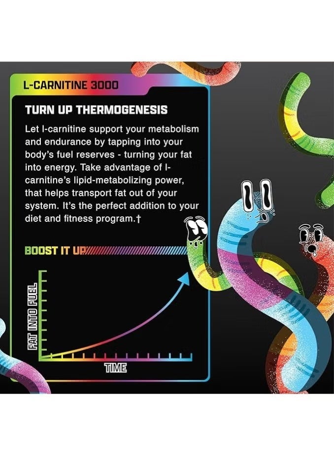 Nutrex Research Liquid L Carnitine 3000 – Sour Gummy Worms | L-Carnitine Liquid Shots, Stimulant Free | Supports Muscle Recovery for Men and Women - 31 Servings - Image 4