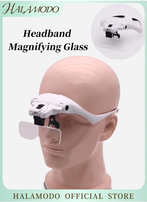 Headband Magnifying Glass of USB Charging Hands Free Head Magnifier with LED Light Professional Jeweler's Loupe Light