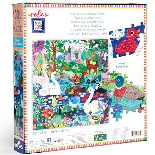 eeBoo Piece Love Ducks in The Clearing 1000 Piece Puzzle Adult Square Jigsaw 23x23 Includes Image Reference Insert Pieces - Image 5