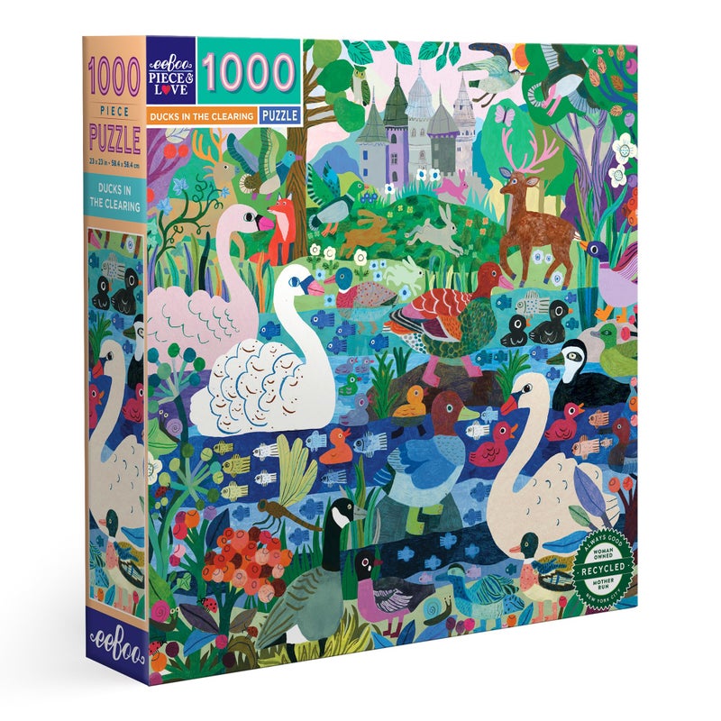 eeBoo Piece Love Ducks in The Clearing 1000 Piece Puzzle Adult Square Jigsaw 23x23 Includes Image Reference Insert Pieces - Image 3