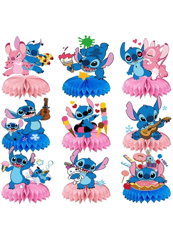 Lilo & Stitch Stitch birthday party supplies, honeycomb center decorations, Stitch party decorations, double-sided desktop decorations, center decorations for parties ，9 Pcs - Image 1