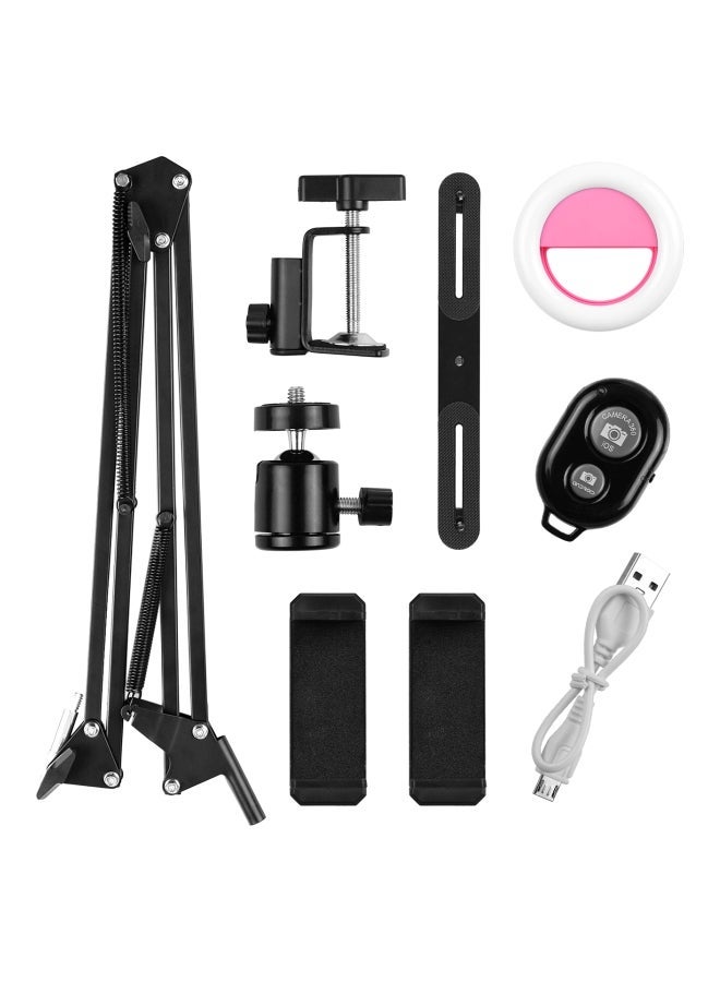 NIBEMINENT 7-Piece Scissor Arm Metal Phone Stand Kit Black/Pink - Image 1