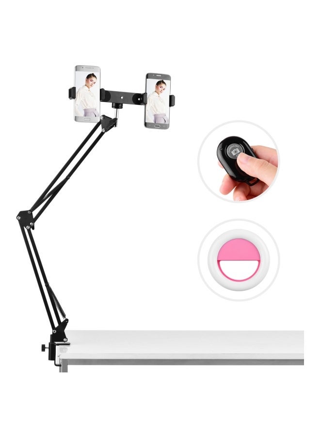 NIBEMINENT 7-Piece Scissor Arm Metal Phone Stand Kit Black/Pink - Image 2