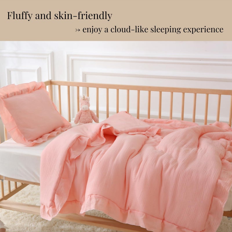 CLoucl 100% Cotton Muslin Crib Comforter/Quilt,Ultra Soft Cozy Reversible Baby Blanket,All Season Toddler Blankets for Boys and Girls, Machine Washable,41"x48" - Image 5