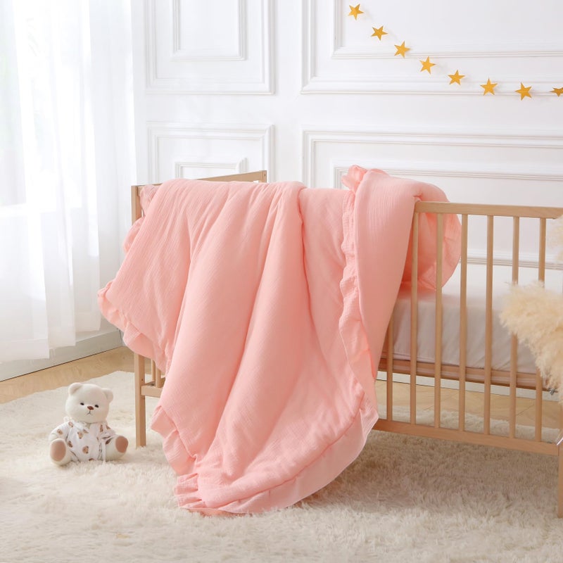 CLoucl 100% Cotton Muslin Crib Comforter/Quilt,Ultra Soft Cozy Reversible Baby Blanket,All Season Toddler Blankets for Boys and Girls, Machine Washable,41"x48" - Image 4