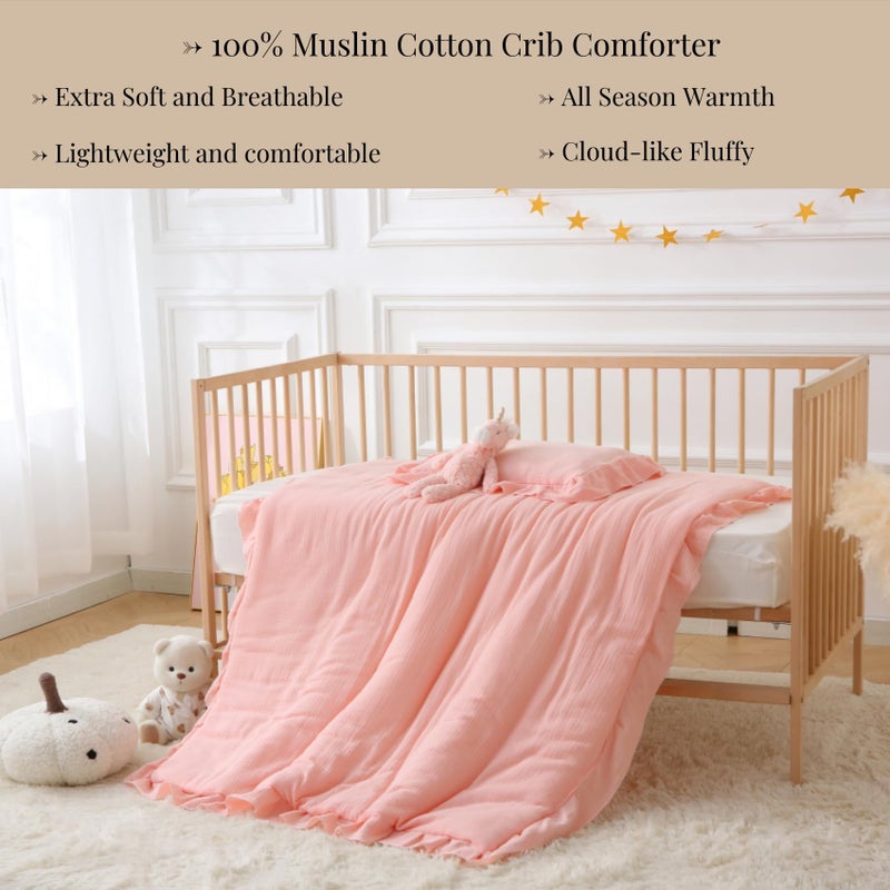 CLoucl 100% Cotton Muslin Crib Comforter/Quilt,Ultra Soft Cozy Reversible Baby Blanket,All Season Toddler Blankets for Boys and Girls, Machine Washable,41"x48" - Image 3