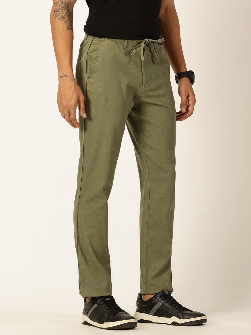 Thomas Scott Men's Mid-Rise Cotton Linen Smart Chino Trouser (Olive, 36) - Image 2