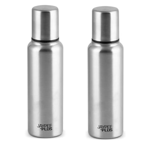 Jaypee Plus EzyPour Stainless Steel Oil Dispenser Bottle with Lid | Oil Bottle Spillproof Pourer & Drizzler| Food Grade oil can for Kitchen, Silver, Set of 2 | 750ml - Image 1