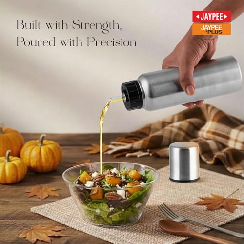 Jaypee Plus EzyPour Stainless Steel Oil Dispenser Bottle with Lid | Oil Bottle Spillproof Pourer & Drizzler| Food Grade oil can for Kitchen, Silver, Set of 2 | 750ml - Image 2