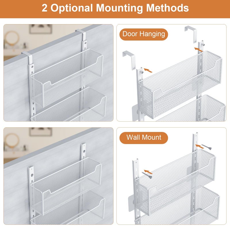 VyGrow Over The Door Organizer, Metal Door Organizer Hanging with 5 Adjustable Baskets and Coat Hook, Behind The Door Storage for Bedroom Closet Bathroom Pantry Cabinet Kitchen, White - Image 4