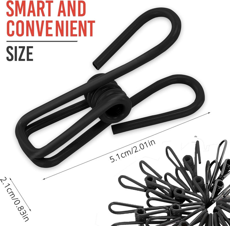 Riveda 30 Pack Black Chip Bag Clips for Food - PVC 2 Inch Coated Sealer for Sealing Food - Paper Holder, Clothesline Clip for Laundry Hanging, Kitchen Bags, Multipurpose Clothes Pins - Image 2