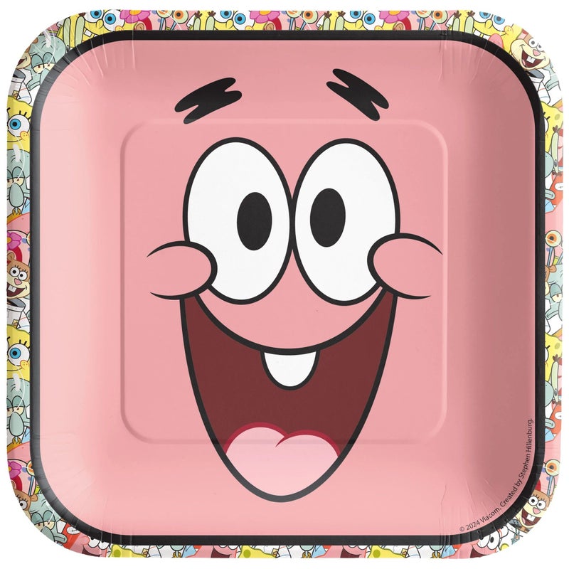 Spongebob Squarepants Pink Square Plates - 7" (Pack of 8) - Fun & Vibrant Patrick Star Square Plates for Kid's Birthdays Parties and More