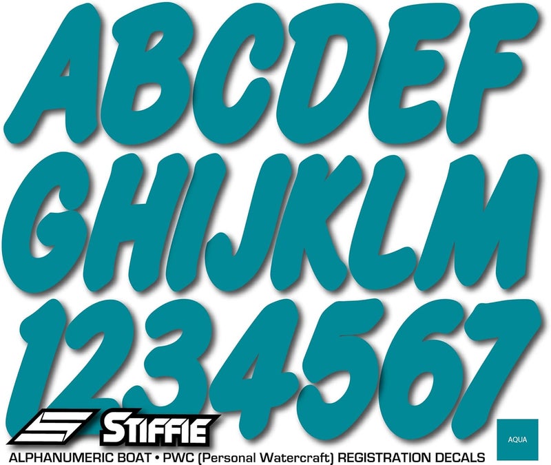 Stiffie Whip-One Aqua 3" Alpha-Numeric Registration Identification Numbers Stickers Decals for Boats & Personal Watercraft - Image 2