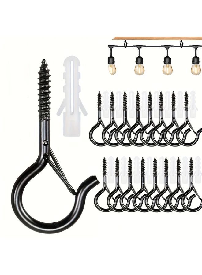 20 Pcs Black Q Shaped Metal Hooks With Safety Buckles For Outdoor String Lights Plants - Image 2