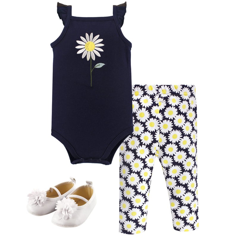 hudson baby Hudson Baby Unisex Baby Cotton Bodysuit Pant and Shoe Set Daisy 36 Months
