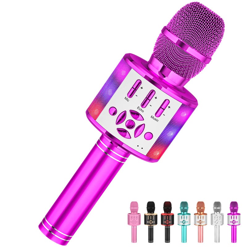 Amazmic Kids Karaoke Microphone Machine Toy Bluetooth Microphone Portable Wireless Karaoke Machine Handheld with LED Lights Gift for Children Adults Birthday Party Home KTVPurple - Image 2