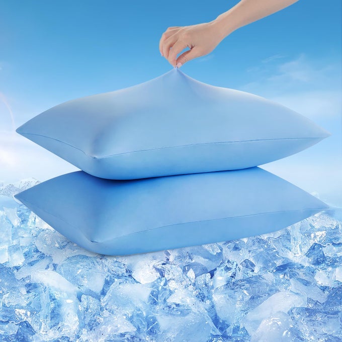 COOLING PILLOW CASES ARCCHILL QMAX05 COOL PILLOWCASES FOR HOT SLEEPERS SOFT SILKY 20 X 30 SUMMER PILLOW COVER WITH ZIPPER BLUE STANDARD QUEEN SIZE