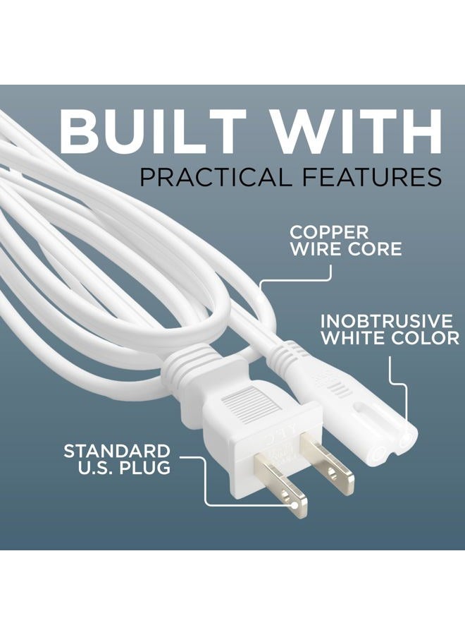 THE CIMPLE CO Figure 8 Power Cord (2 Prong) with Premium Quality Copper Wire Core - Non Polarized for Satellite CATV Game & Sony - NEMA 1-15P to C7 / IEC 320 - UL Listed - White 10ft Power Cable - Image 4