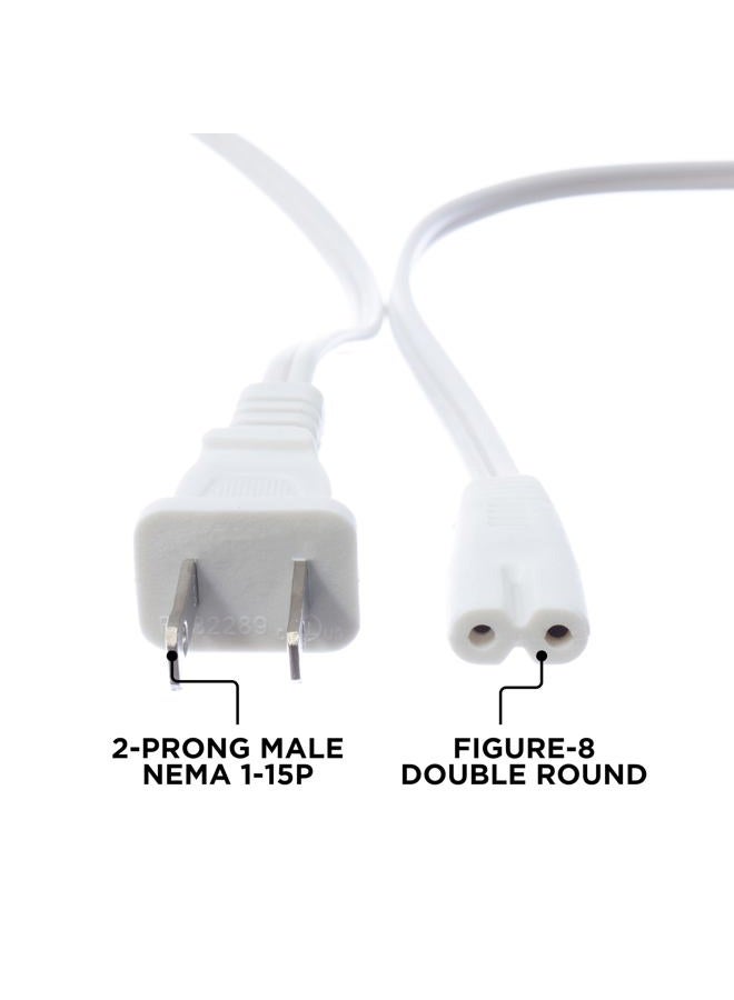 THE CIMPLE CO Figure 8 Power Cord (2 Prong) with Premium Quality Copper Wire Core - Non Polarized for Satellite CATV Game & Sony - NEMA 1-15P to C7 / IEC 320 - UL Listed - White 10ft Power Cable - Image 5