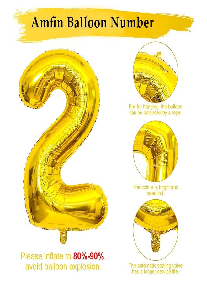 AMFIN® 32 inch 2 Number Foil Balloon, Birthday Decoration Items [Helium Supported] - Gold - Image 3