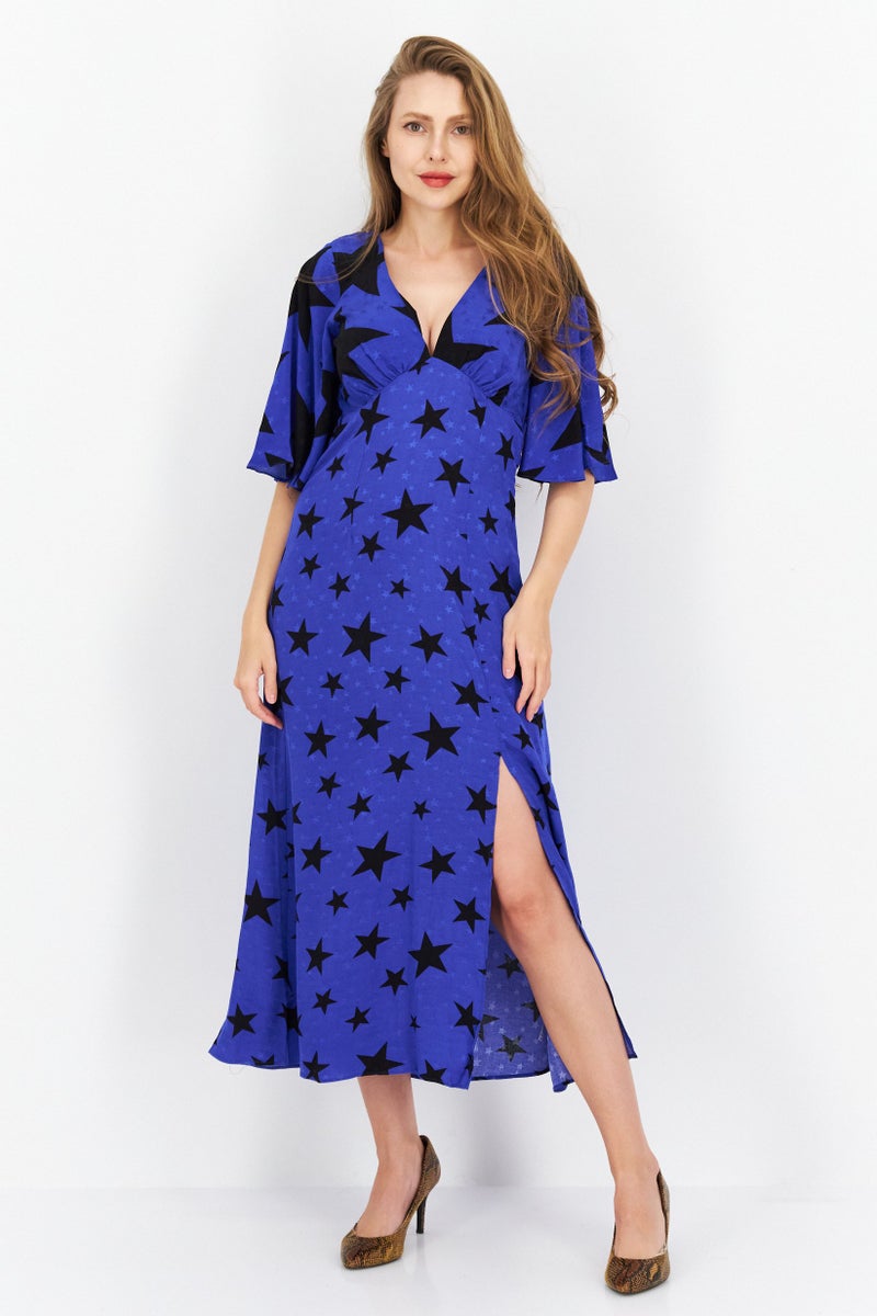 TOPSHOP Women Allover Print Maxi Dress, Blue - Image 1