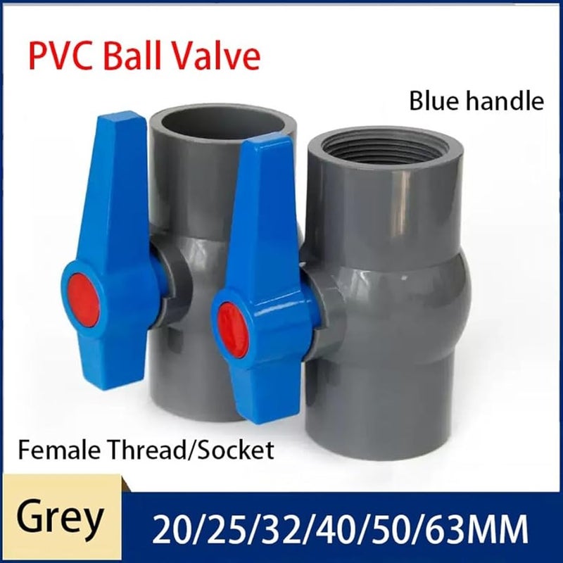 40mm Grey PVC Ball Valve 2 PCS Blue Handle Pipe Socket Connector For Aquarium Fish Tank - Image 4
