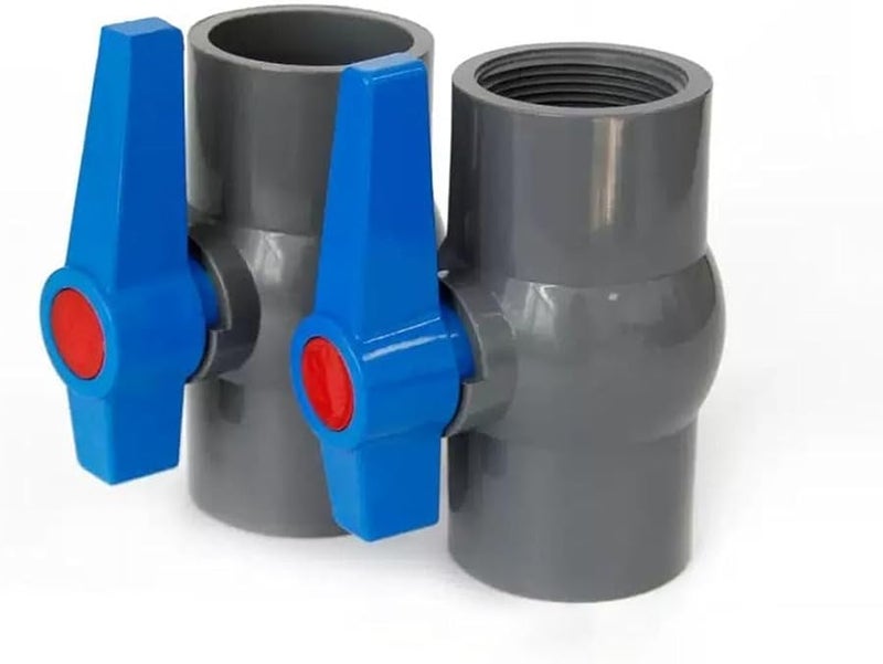 40mm Grey PVC Ball Valve 2 PCS Blue Handle Pipe Socket Connector For Aquarium Fish Tank - Image 1