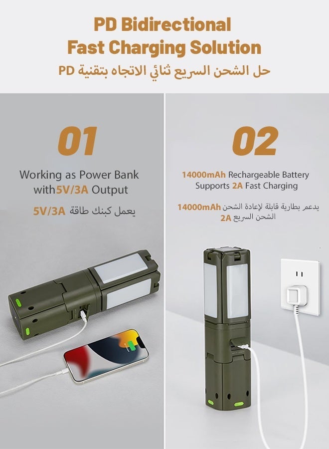 نفس مصباح تخييم تلسكوبي، فانوس تخييم IPX5 مقاوم للماء، محمول لاسلكي، معدات تخييم، إضاءة قابلة للتعديل، فانوس قابل لإعادة الشحن مع بطارية 14000 مللي أمبير في الساعة، للمشي لمسافات طويلة وصيد الأسماك وإضاءة موقع العمل - Image 3