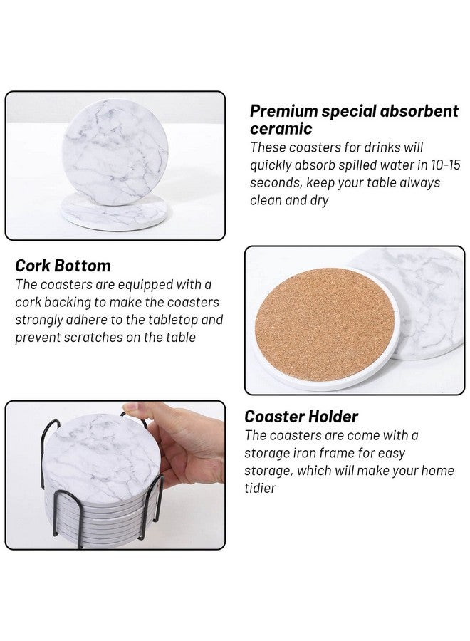 Billbotk 9 Pieces Ceramic Coasters for Drinks with Holder, Absorbent Drink Coasters for Coffee Table, Marble Style Coasters Wooden Table, Suitable for Kinds of Cups, 4 Inches - Image 4