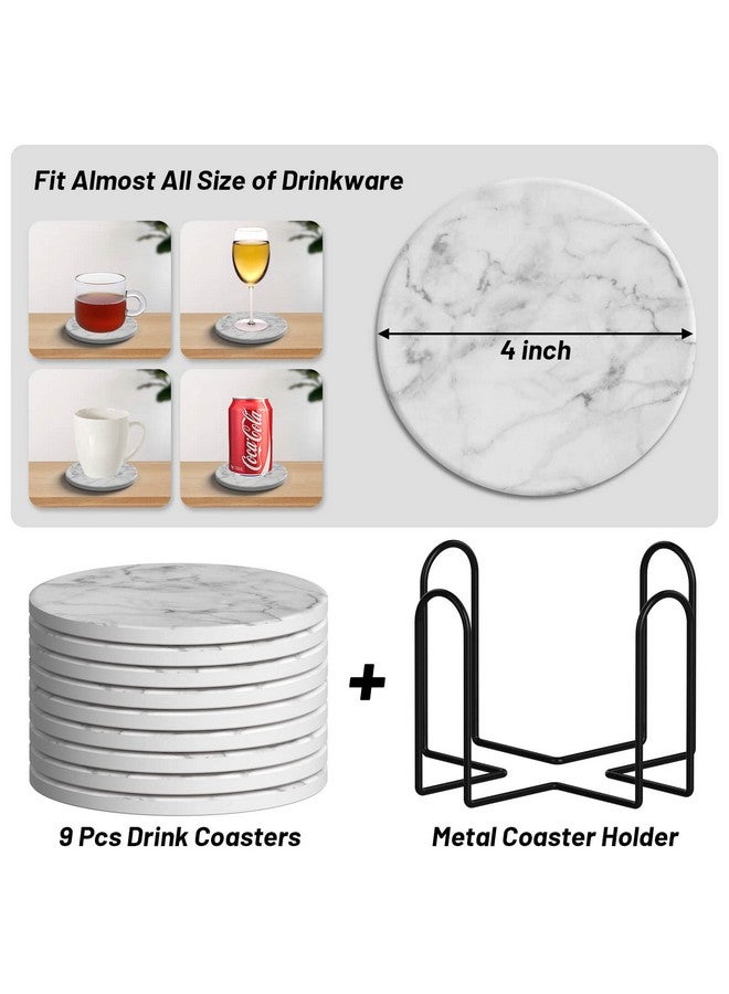 Billbotk 9 Pieces Ceramic Coasters for Drinks with Holder, Absorbent Drink Coasters for Coffee Table, Marble Style Coasters Wooden Table, Suitable for Kinds of Cups, 4 Inches - Image 3