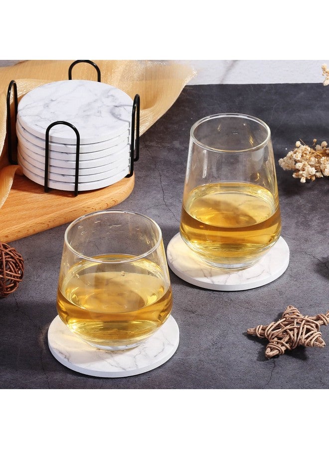 Billbotk 9 Pieces Ceramic Coasters for Drinks with Holder, Absorbent Drink Coasters for Coffee Table, Marble Style Coasters Wooden Table, Suitable for Kinds of Cups, 4 Inches - Image 2